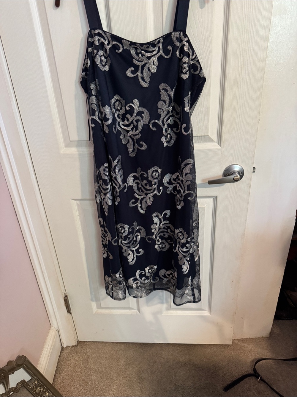R&M  Richard's  Blue Dress with Silver Embroidered Overlay